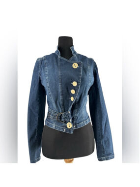 Bosca Paris blue Jean jacket stretch unique chunky buttons frayed y2k 90's sz 4